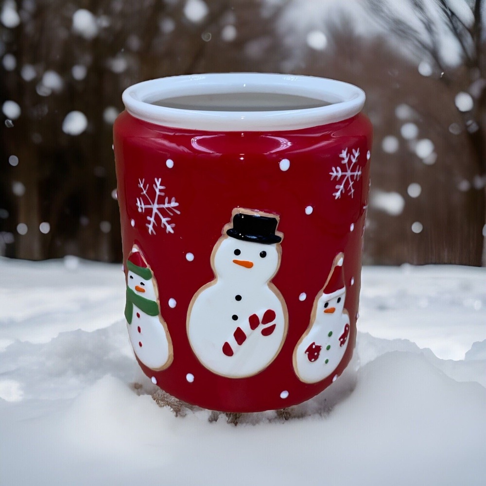 Hallmark Snowman Ceramic Canister Red Holiday Kitchen Decor OS Snowflake Jar
